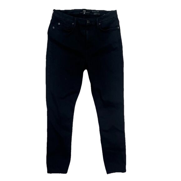 7 For‎ All Mankind The High Waist Skinny Jeans Size 32x27 Stretch Black Denim - Picture 1 of 7